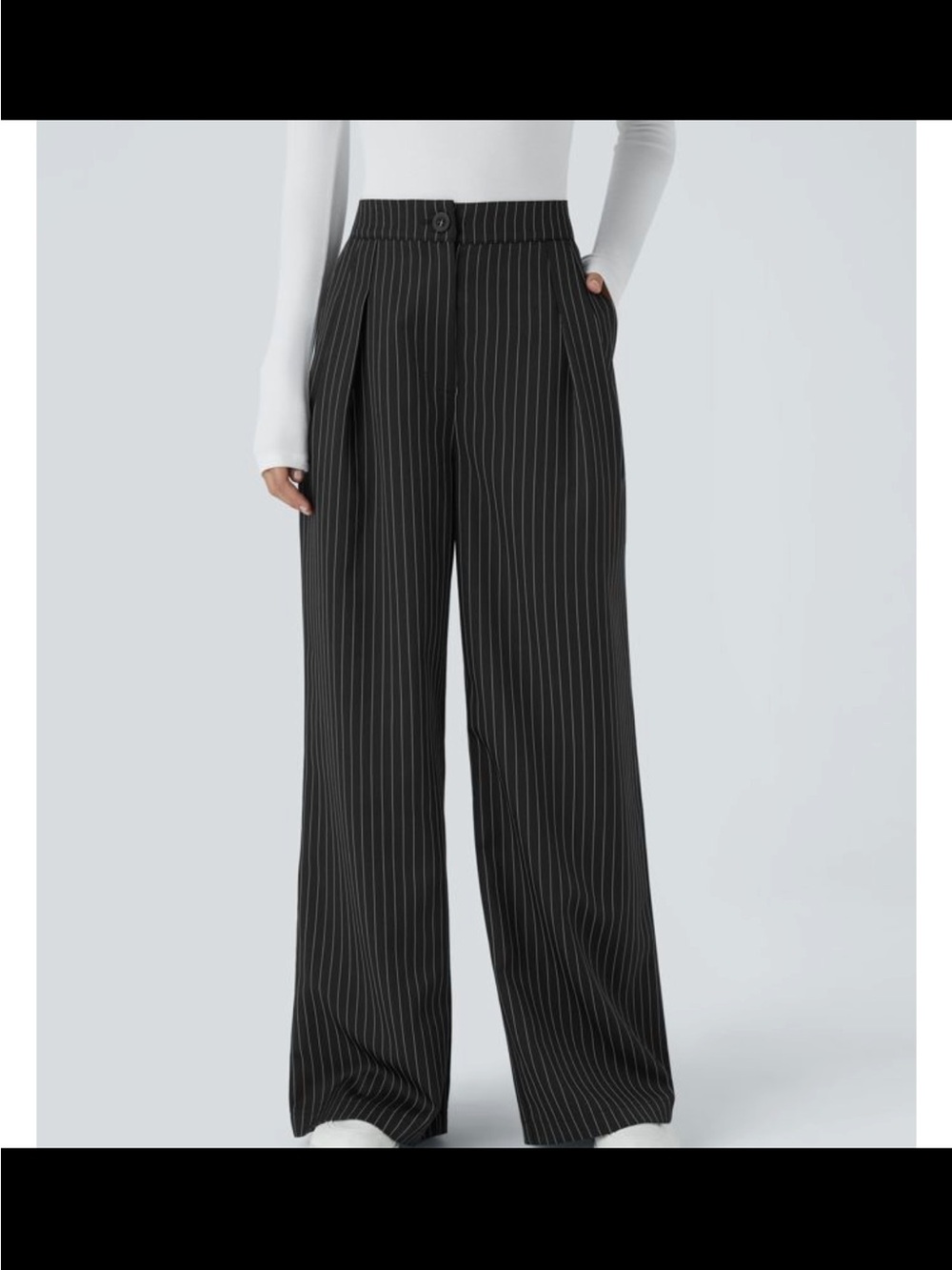 HALARA Black Pinstripe Wide-Leg Trousers